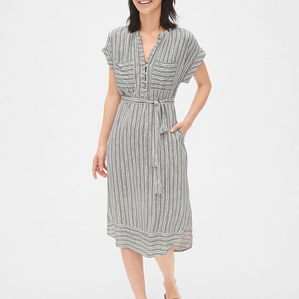 ❤️GAP Women White Small Striped Shirt Dress